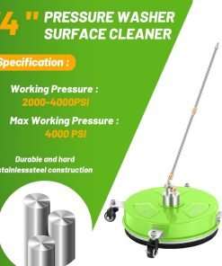 14 Pressure Washer Surface Cleaner with 4 Wheels - Coated Green Stainless Steel Surface Cleaner for Pressure Washer Attachment for Concrete - 3