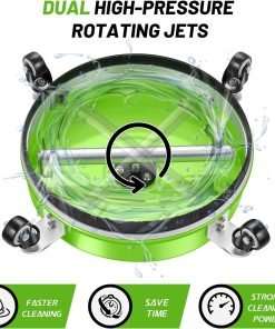 14 Pressure Washer Surface Cleaner with 4 Wheels - Coated Green Stainless Steel Surface Cleaner for Pressure Washer Attachment for Concrete - 4