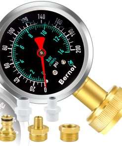 Bernoi Liquid Filled Water Pressure Gauge Kit with 5 Parts, 0-200 Psi, Standard 3-4 Female Garden Hose Thread Water Pessure Gauge for Home - 1