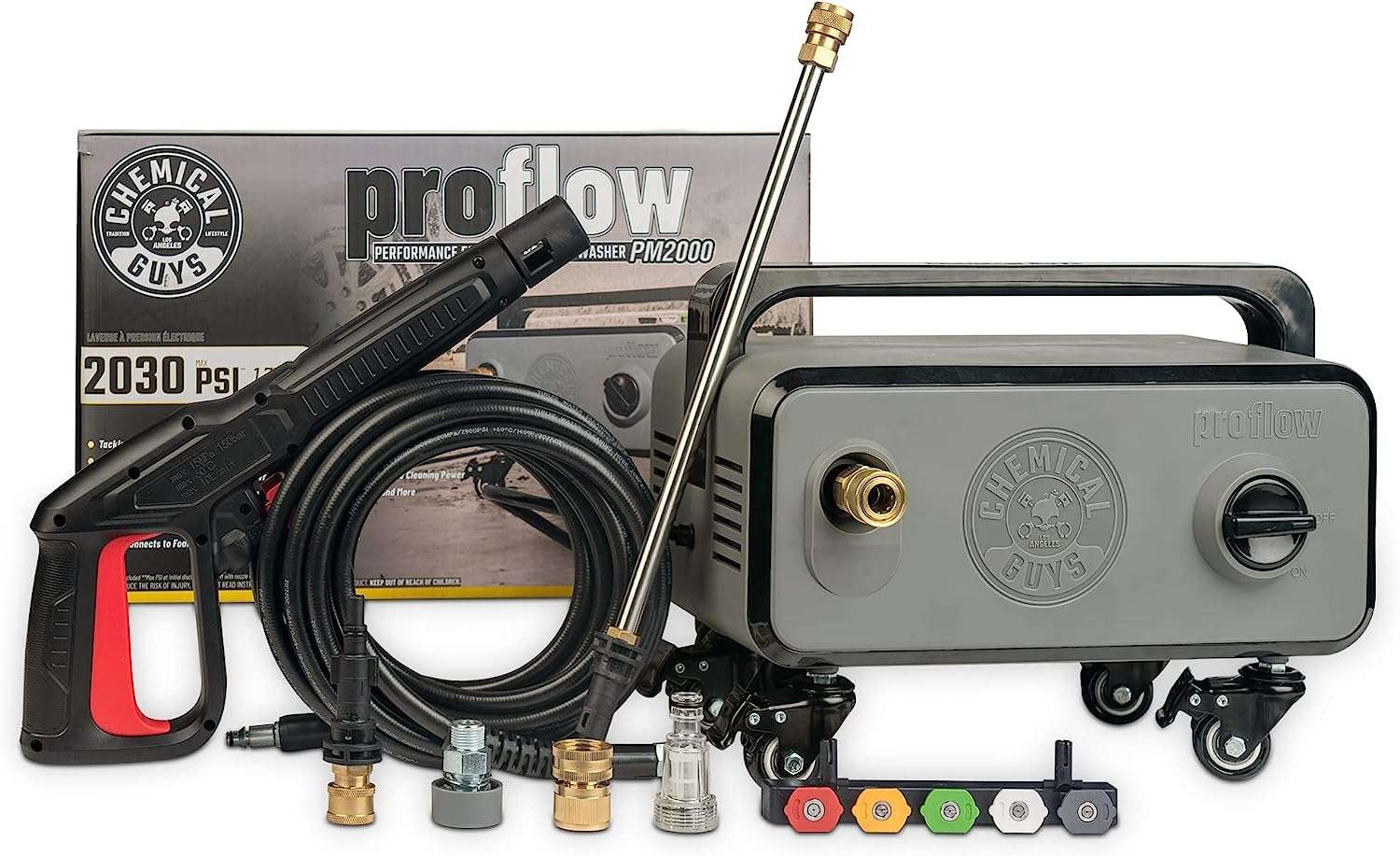 Chemical Guys EQP408 ProFlow Performance Electric Pressure Washer PM2000, 14.5-Amp Motor 2030 Max PSI, 1.77 GPM, Includes 5 Full Range QC Tips - 1