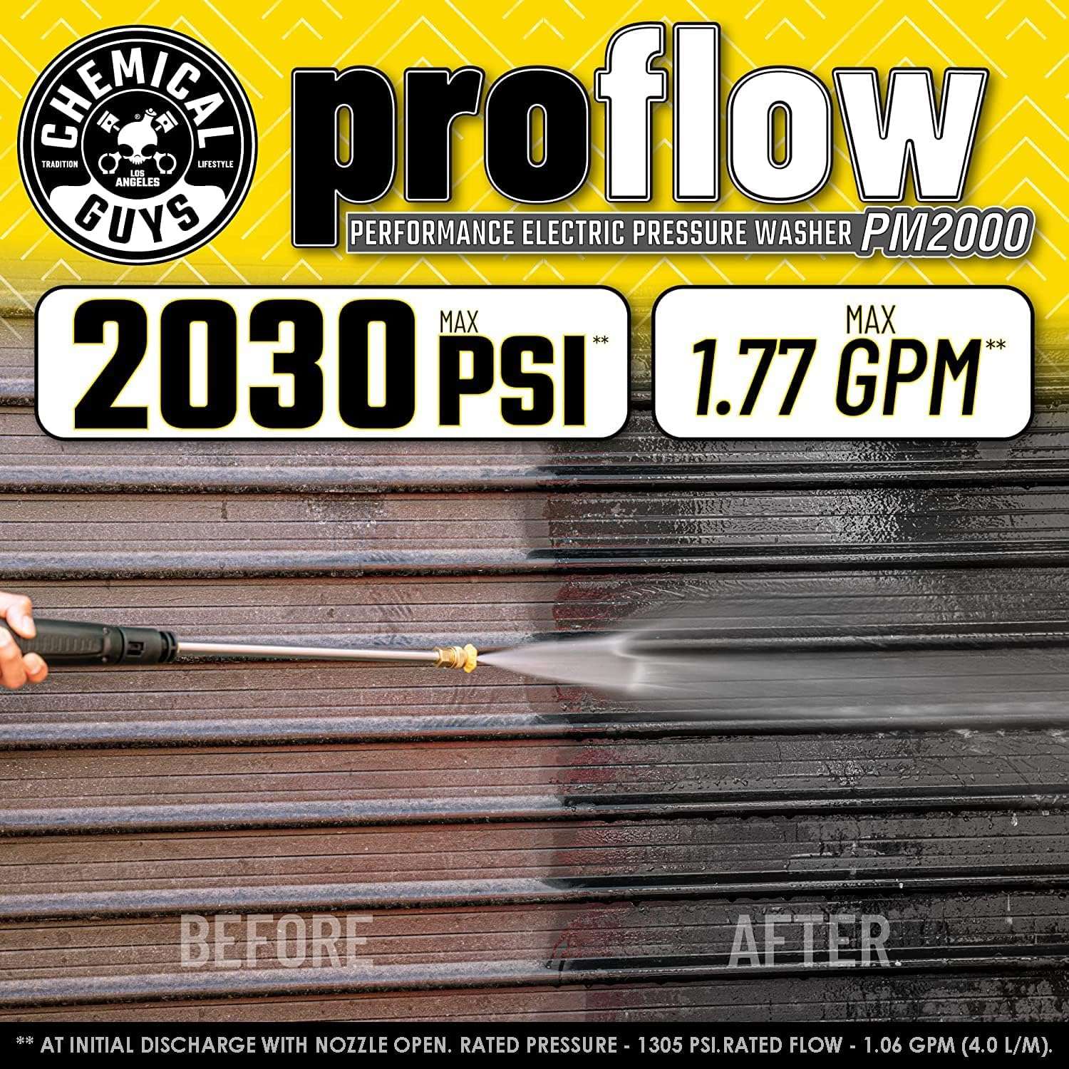 Chemical Guys EQP408 ProFlow Performance Electric Pressure Washer PM2000, 14.5-Amp Motor 2030 Max PSI, 1.77 GPM, Includes 5 Full Range QC Tips - 6