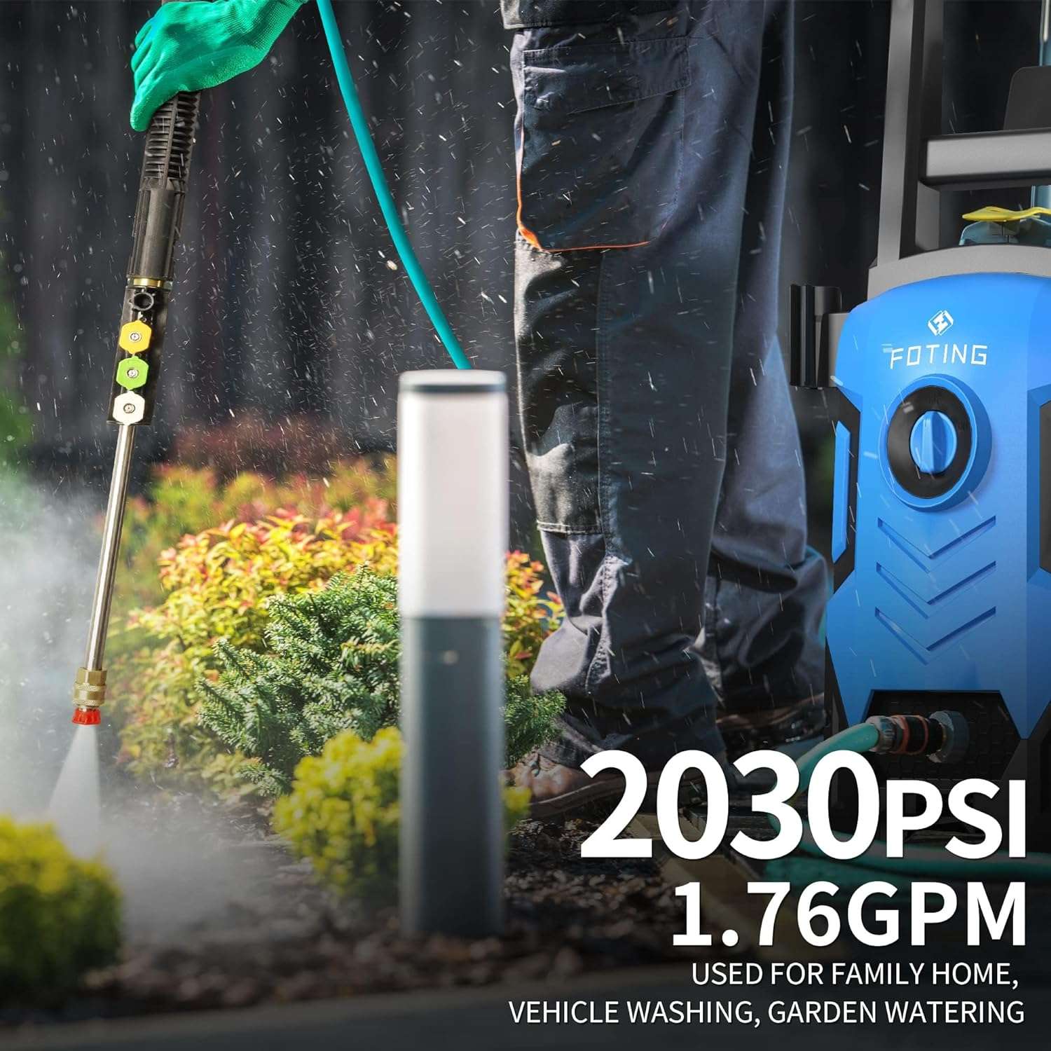 Electric Pressure Washer FOTING 1800W Power Washer with Foam Cannon, 4 Nozzels and 23FT Hose, 35FT Power Cord, High Pressure Washer for Cleaning Car - 4