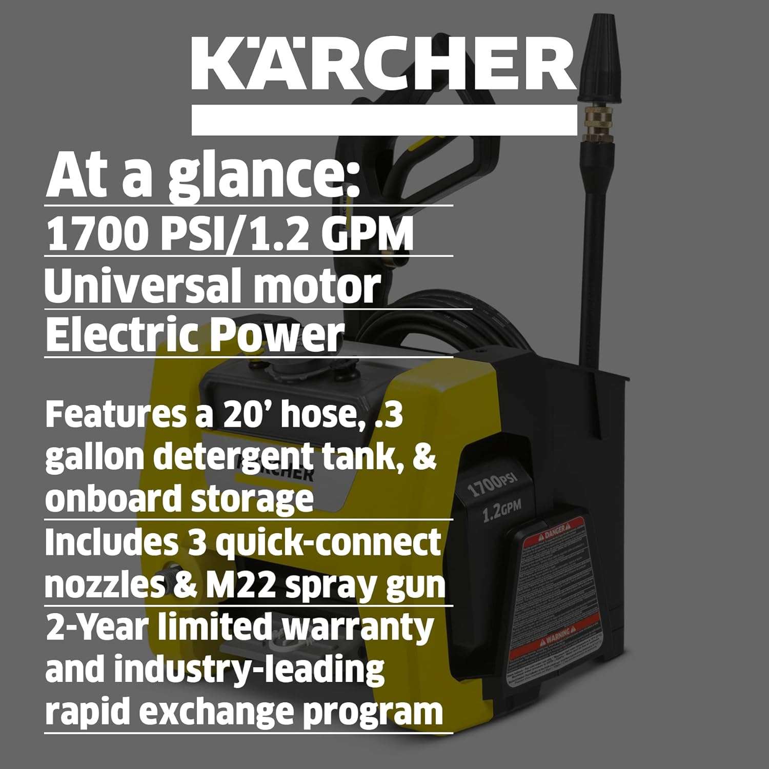 Kärcher - K1700 Cube TruPressure Electric Pressure Washer - 1700 PSI - 2125 Max PSI Power Washer - With 3 Nozzles for Cleaning Cars, Siding, Driveways - 2