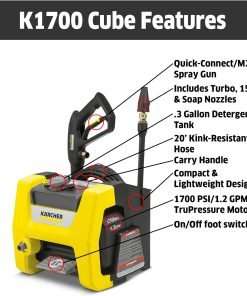 Kärcher - K1700 Cube TruPressure Electric Pressure Washer - 1700 PSI - 2125 Max PSI Power Washer - With 3 Nozzles for Cleaning Cars, Siding, Driveways - 3