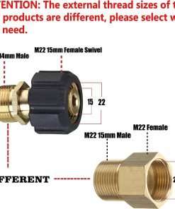 M MINGLE Pressure Washer Adapter, Metric M22 15mm Female Thread to M22 14mm Male Fitting, 4500 PSI - 4