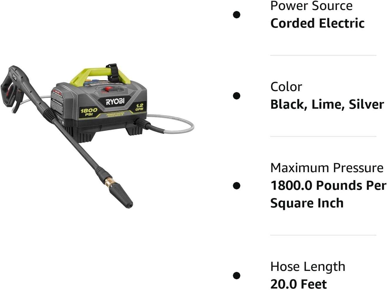 RYOBI 1,800 PSI 1.2 GPM Electric Pressure Washer, RY141820VNM - 5