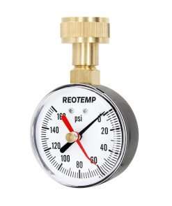 Reotemp PD25H 2.5 Home Water Pressure Test Gauge with Max Pointer, 0-160 PSI, 3-4 Female Garden Hose Thread, Hose Bib Gauge - 1