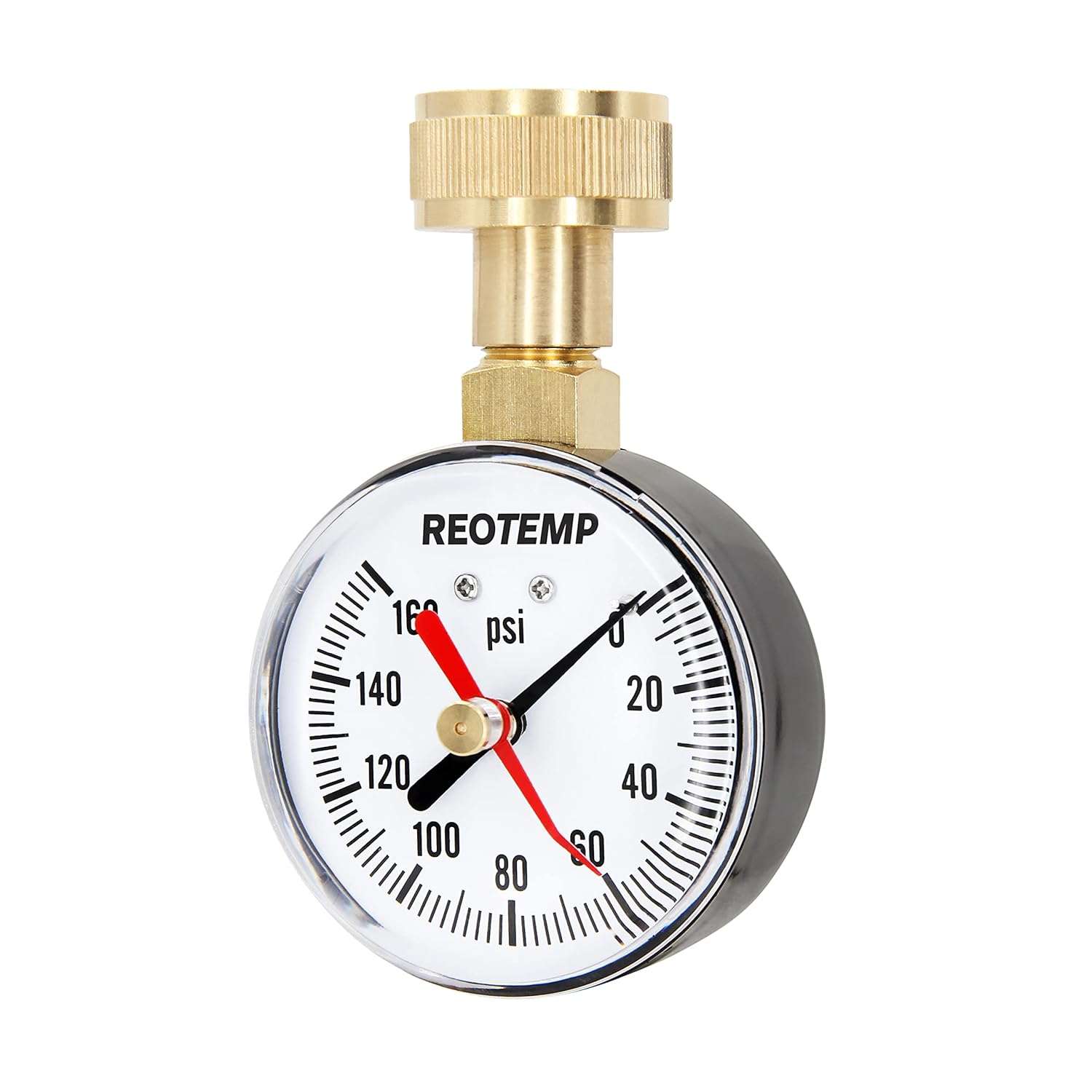 Reotemp PD25H 2.5 Home Water Pressure Test Gauge with Max Pointer, 0-160 PSI, 3-4 Female Garden Hose Thread, Hose Bib Gauge - 1