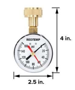 Reotemp PD25H 2.5 Home Water Pressure Test Gauge with Max Pointer, 0-160 PSI, 3-4 Female Garden Hose Thread, Hose Bib Gauge - 2