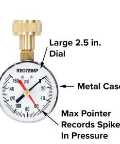 Reotemp PD25H 2.5 Home Water Pressure Test Gauge with Max Pointer, 0-160 PSI, 3-4 Female Garden Hose Thread, Hose Bib Gauge - 3