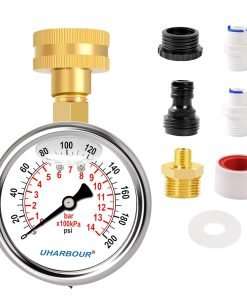 Water Pressure Gauge Kit Including Adaptors, UHARBOUR 2.5 Glycerin Filled Water Pressure Test Gauge with Brass Hose Fitting - 1