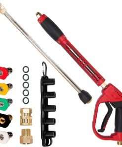 Hourleey Pressure Washer Gun, Red High Power Washer Gun with Replacement Wand Extension, 5 Nozzle Tips, M22 Fittings - 1