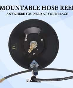 M MINGLE High Pressure Washer Hose Reel 150ft, Heavy Duty Steel Hose Reel, Manual Crank Power Washer Hose Reel with 3-8 Pressure Wash Whip Hose - 7