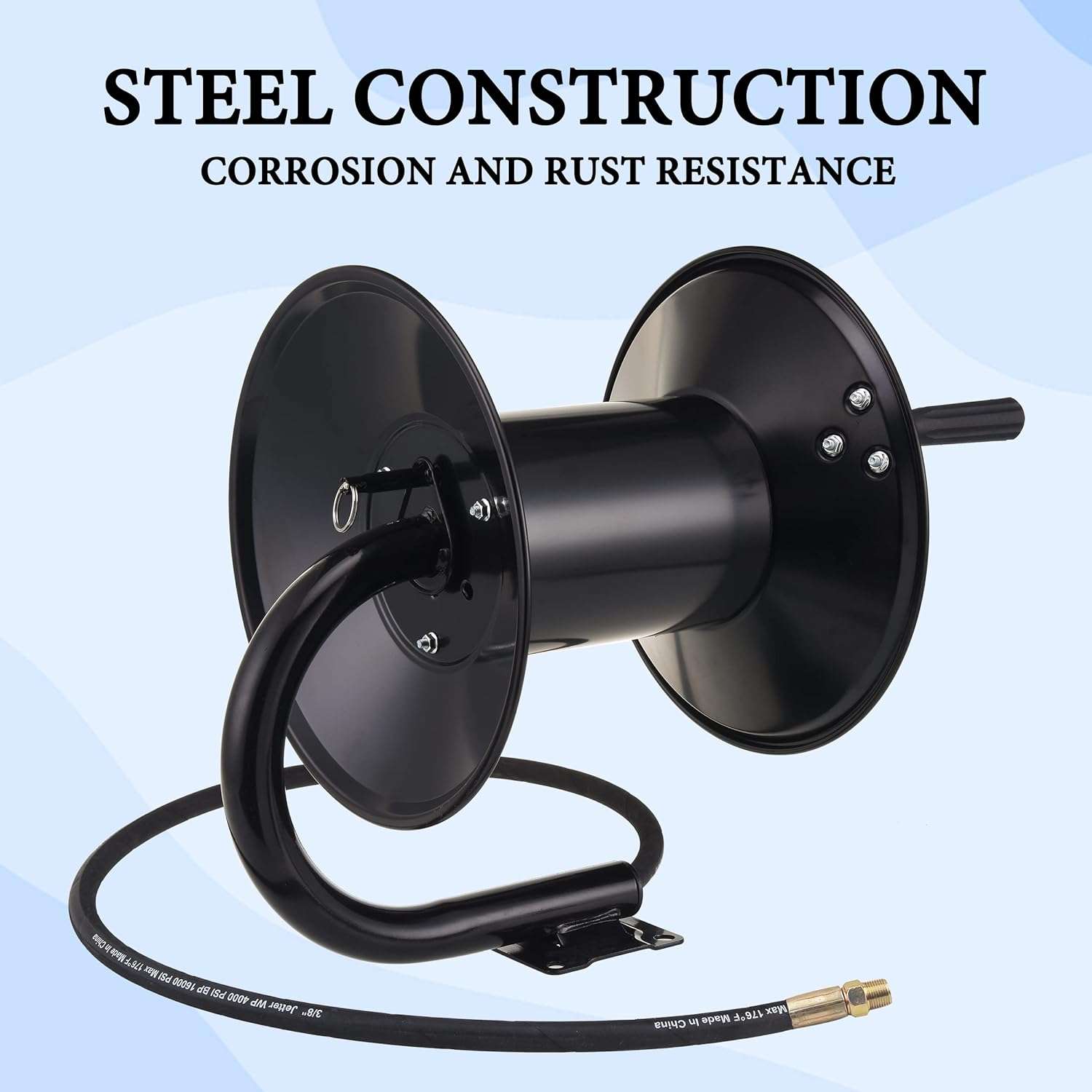 M MINGLE High Pressure Washer Hose Reel 150ft, Heavy Duty Steel Hose Reel, Manual Crank Power Washer Hose Reel with 3-8 Pressure Wash Whip Hose - 8