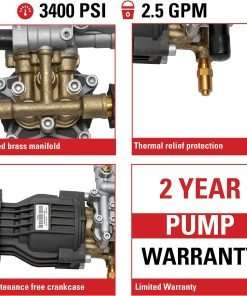 OEM Technologies 90029 Replacement Pressure Washer Pump Kit, 3400 PSI, 2.5 GPM, 3-4 Shaft, Includes Hardware and Siphon Tube - 3