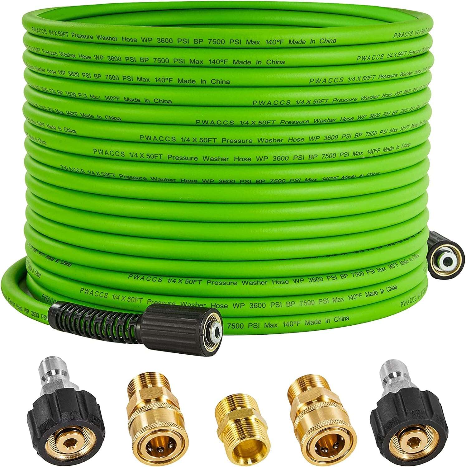 PWACCS Pressure Washer Hose for Power Washer – 3600 PSI Kink Resistant Pressure Washing Extension Hose 50 FT x 1-4 – Universal Electric Power Wash Hose for Replacement – 1