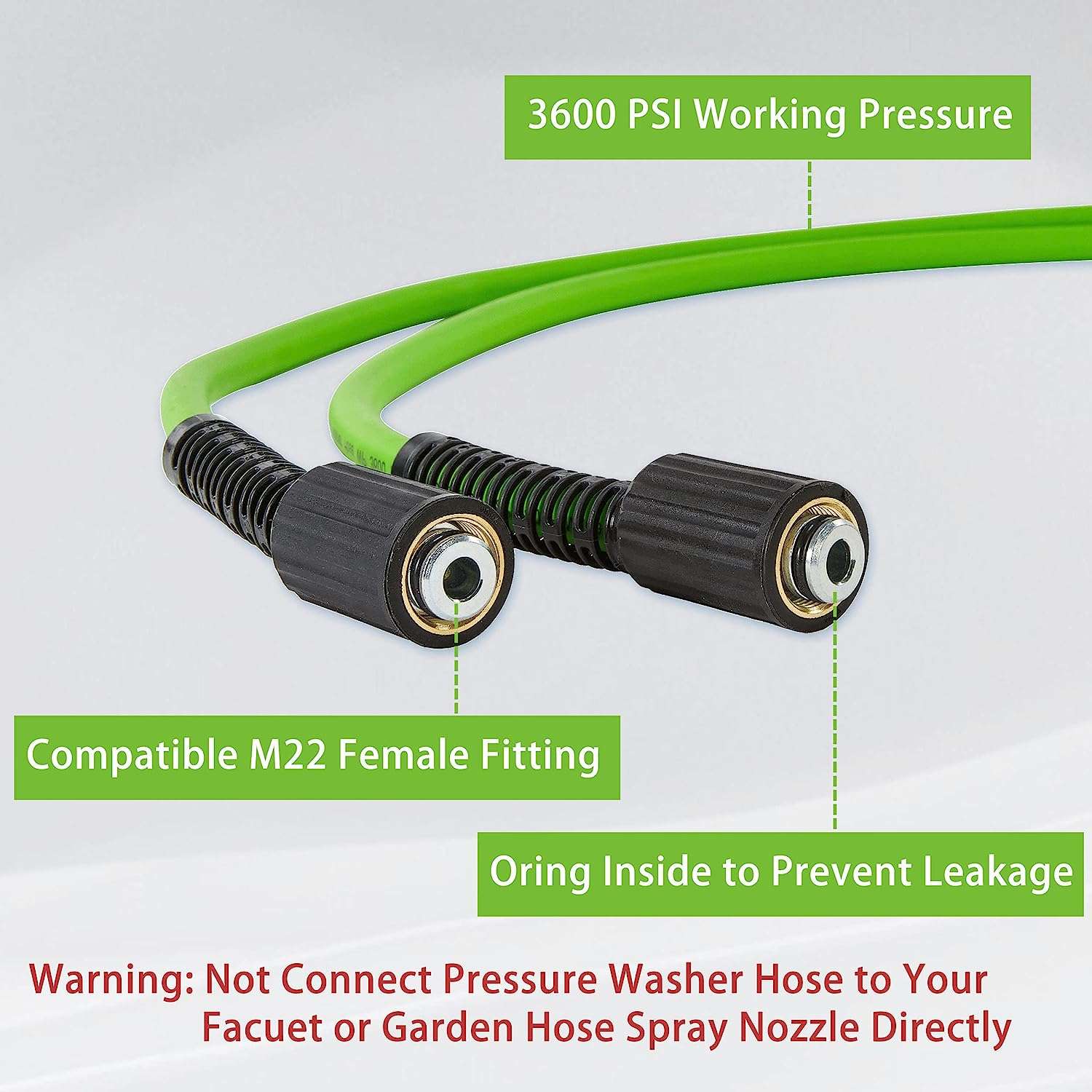 PWACCS Pressure Washer Hose for Power Washer – 3600 PSI Kink Resistant Pressure Washing Extension Hose 50 FT x 1-4 – Universal Electric Power Wash Hose for Replacement – 6