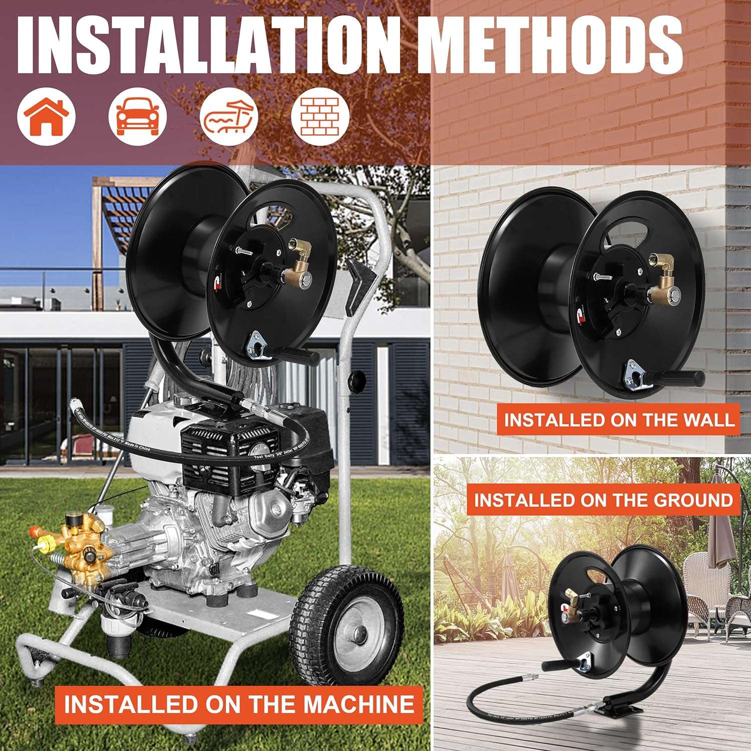 Tool Daily Pressure Washer Hose Reel, 100 FT Heavy Duty Steel Hose Reel for Power Washer - 5