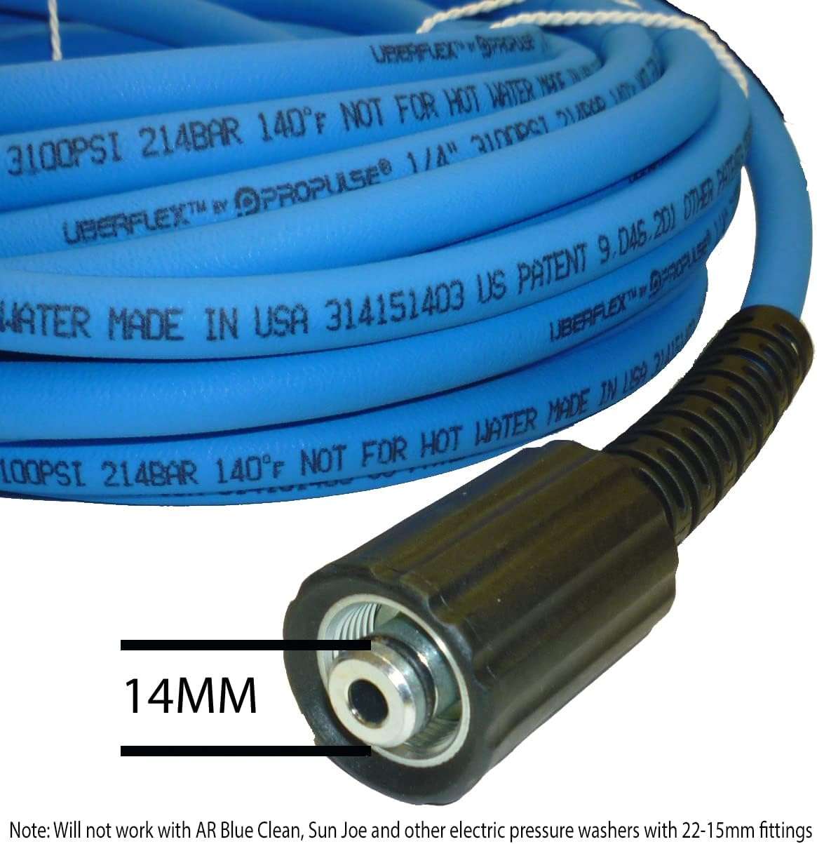 UBERFLEX™ Kink Resistant Pressure Washer Hose 1-4- x 50' 3,100 PSI with (2) 22MM - 2