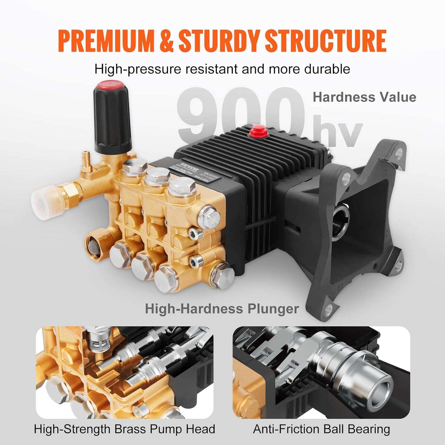 VEVOR Pressure Washer Pump, 4400 PSI, 4.0 GPM, 1 Shaft Horizontal Triplex Plunger, Replacement Power Washer Pumps Kit, Parts Washer Pump, Compatible - 4