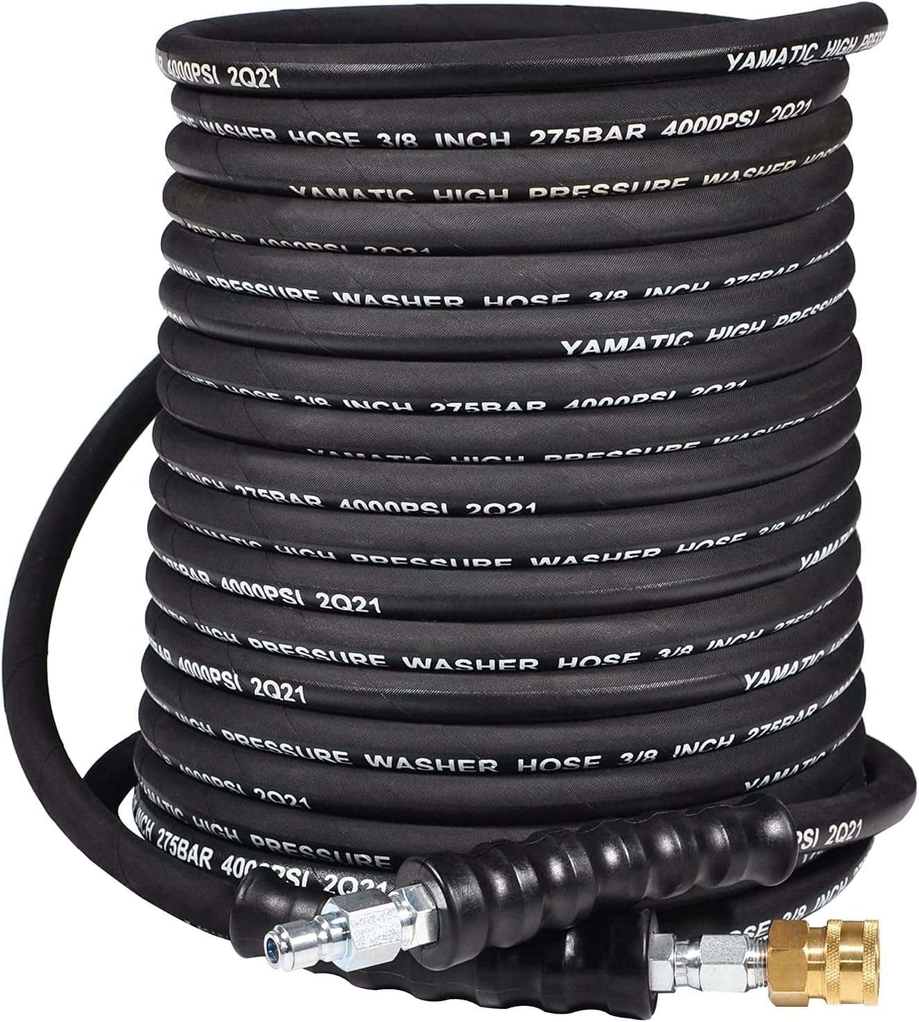 YAMATIC 3-8 Pressure Washer Hose 50FT Hot Water Power Washer Hose Max 212°F with Swivel Quick Connect, 4000 PSI Commercial Grade Steel Wire Braided - 1