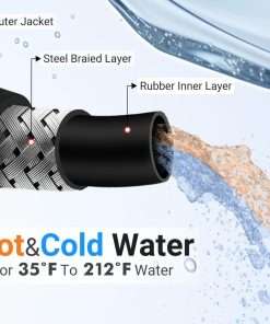 YAMATIC 3-8 Pressure Washer Hose 50FT Hot Water Power Washer Hose Max 212°F with Swivel Quick Connect, 4000 PSI Commercial Grade Steel Wire Braided - 3