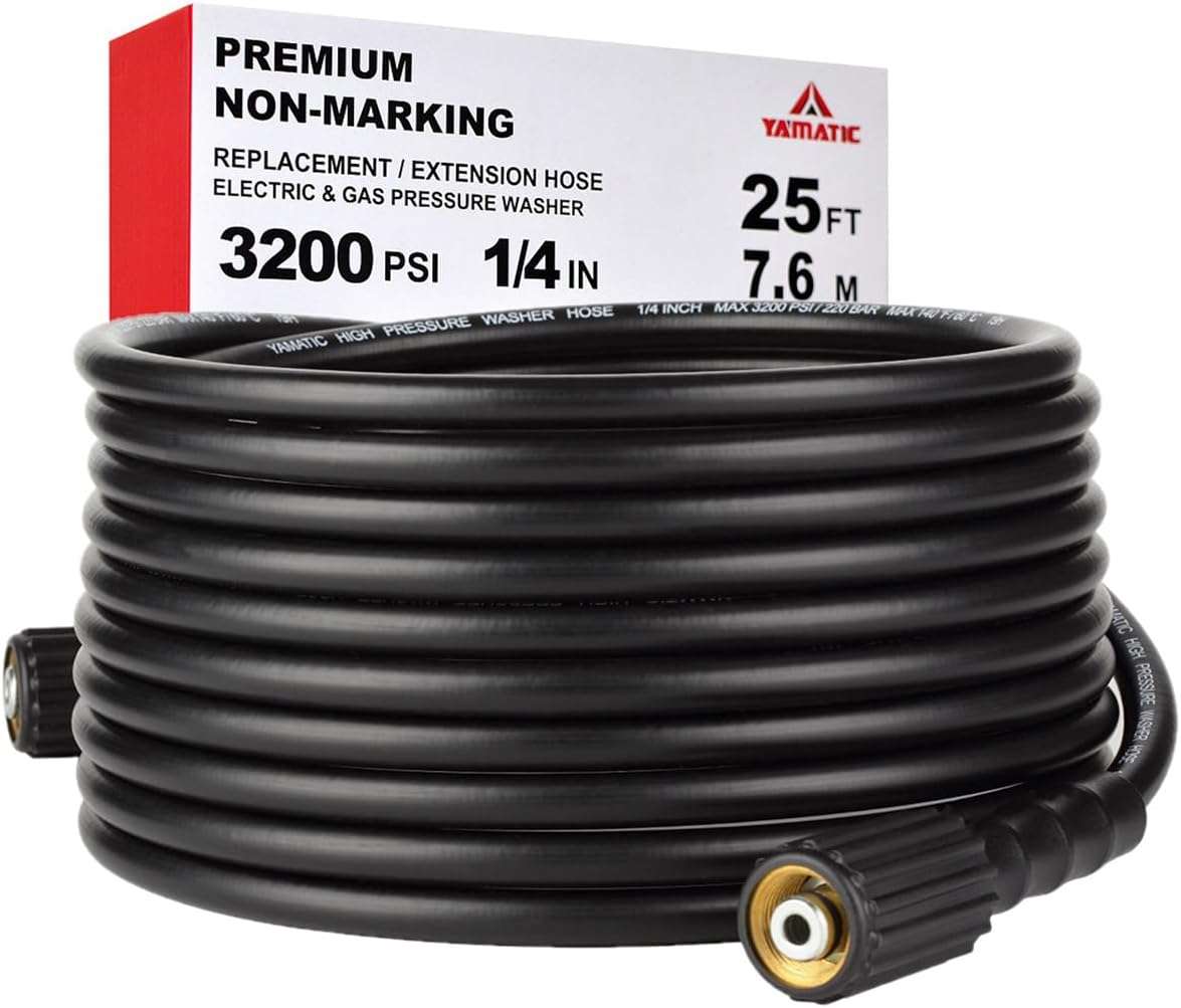 YAMATIC Pressure Washer Hose 25 FT 1-4 Kink Free M22 14mm Brass Thread, Replacement for Ryobi, Troy Bilt, Greenworks, Simpson & More Power Washers - 1