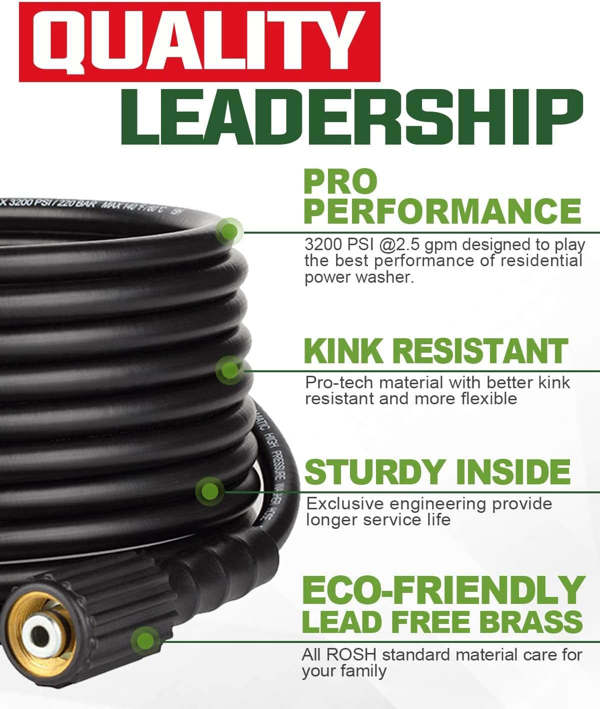 YAMATIC Pressure Washer Hose 25 FT 1-4 Kink Free M22 14mm Brass Thread, Replacement for Ryobi, Troy Bilt, Greenworks, Simpson & More Power Washers - 2