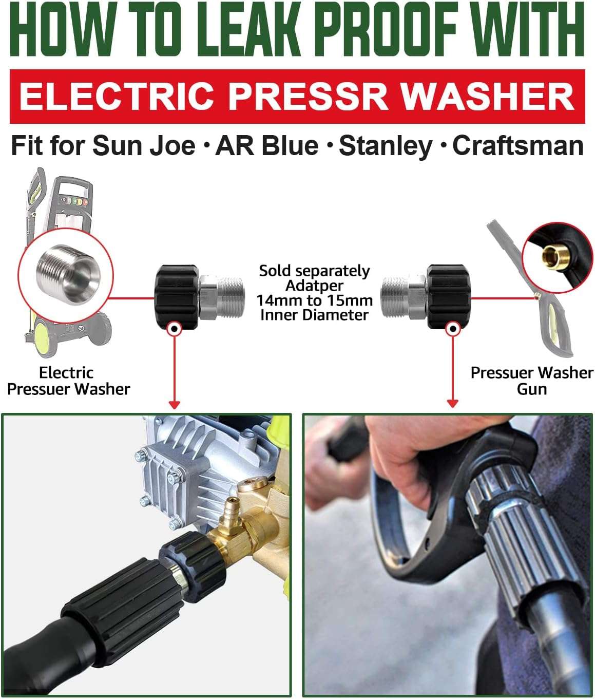 YAMATIC Pressure Washer Hose 25 FT 1-4 Kink Free M22 14mm Brass Thread, Replacement for Ryobi, Troy Bilt, Greenworks, Simpson & More Power Washers - 5
