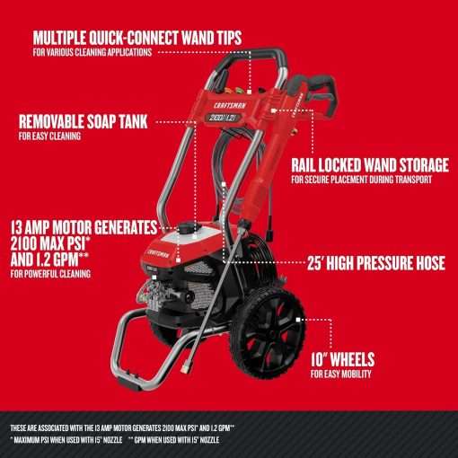 Craftsman Electric Pressure Washer, Cold Water, 2100-PSI, 1.2 GPM, Corded (CMEPW2100) - 2