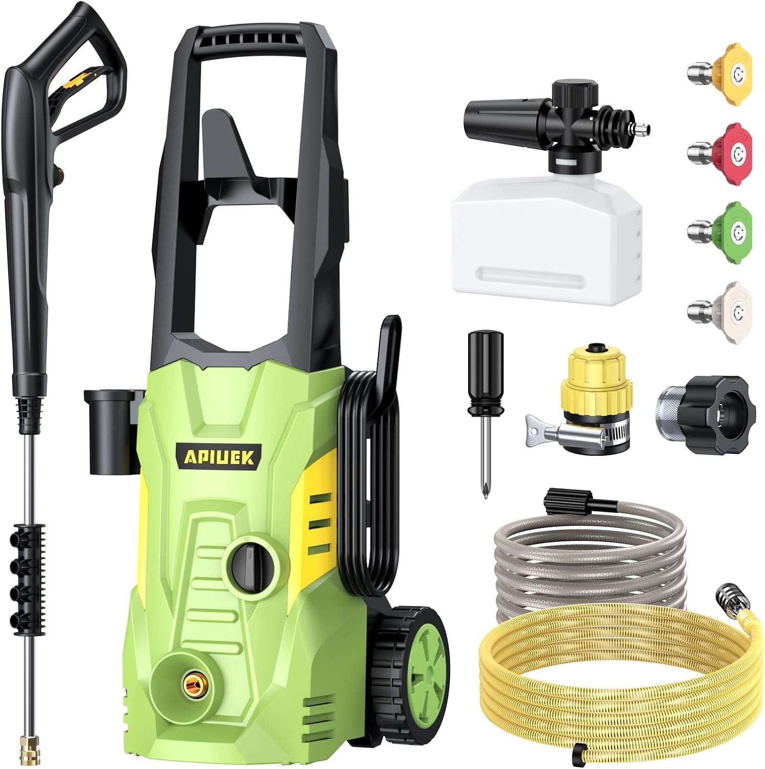 Electric High Pressure Washer - Apiuek Portable Washer with 23 FT Water Outlet & 6.6 FT Inlet Hose, Upgraded Foam Cannon, 4 Nozzle Set, Cleans Patios-Cars-Fences-Windows, 3800PSI 2.4GPM - 1