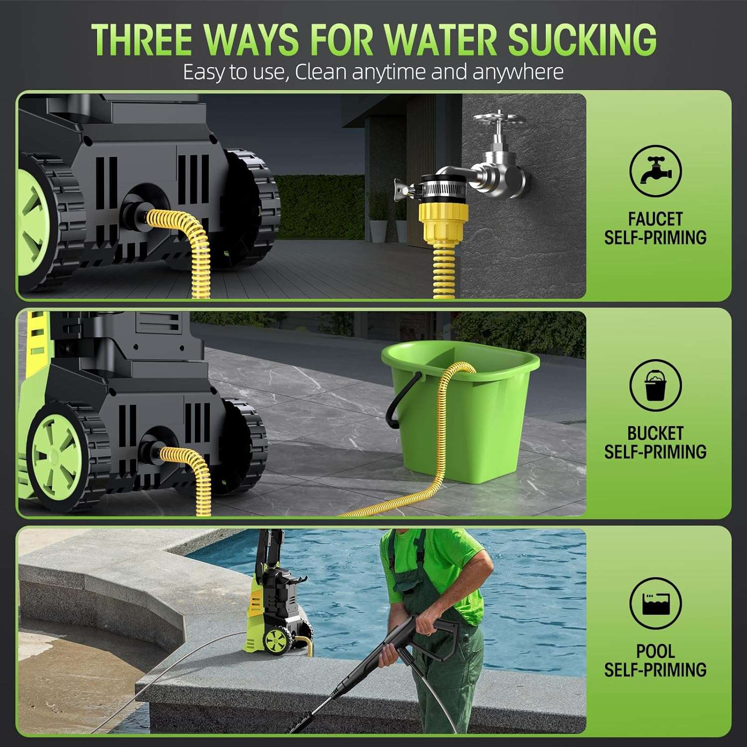 Electric High Pressure Washer - Apiuek Portable Washer with 23 FT Water Outlet & 6.6 FT Inlet Hose, Upgraded Foam Cannon, 4 Nozzle Set, Cleans Patios-Cars-Fences-Windows, 3800PSI 2.4GPM - 5