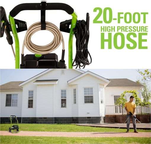 Greenworks 2000 PSI (13 Amp) Electric Pressure Washer (Wheels For Transport - 20 FT Hose - 35 FT Power Cord) Great For Cars, Fences, Patios, Driveways - 10