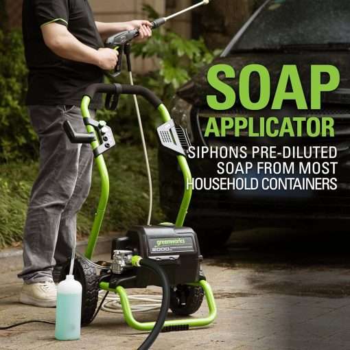 Greenworks 2000 PSI (13 Amp) Electric Pressure Washer (Wheels For Transport - 20 FT Hose - 35 FT Power Cord) Great For Cars, Fences, Patios, Driveways - 11