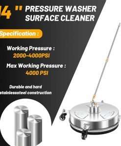 14 Pressure Washer Surface Cleaner with 4 Wheels - Stainless Steel Surface Cleaner for Pressure Washer Attachment for Concrete, Patio, Sidewalk, Deck and Driveways - 3