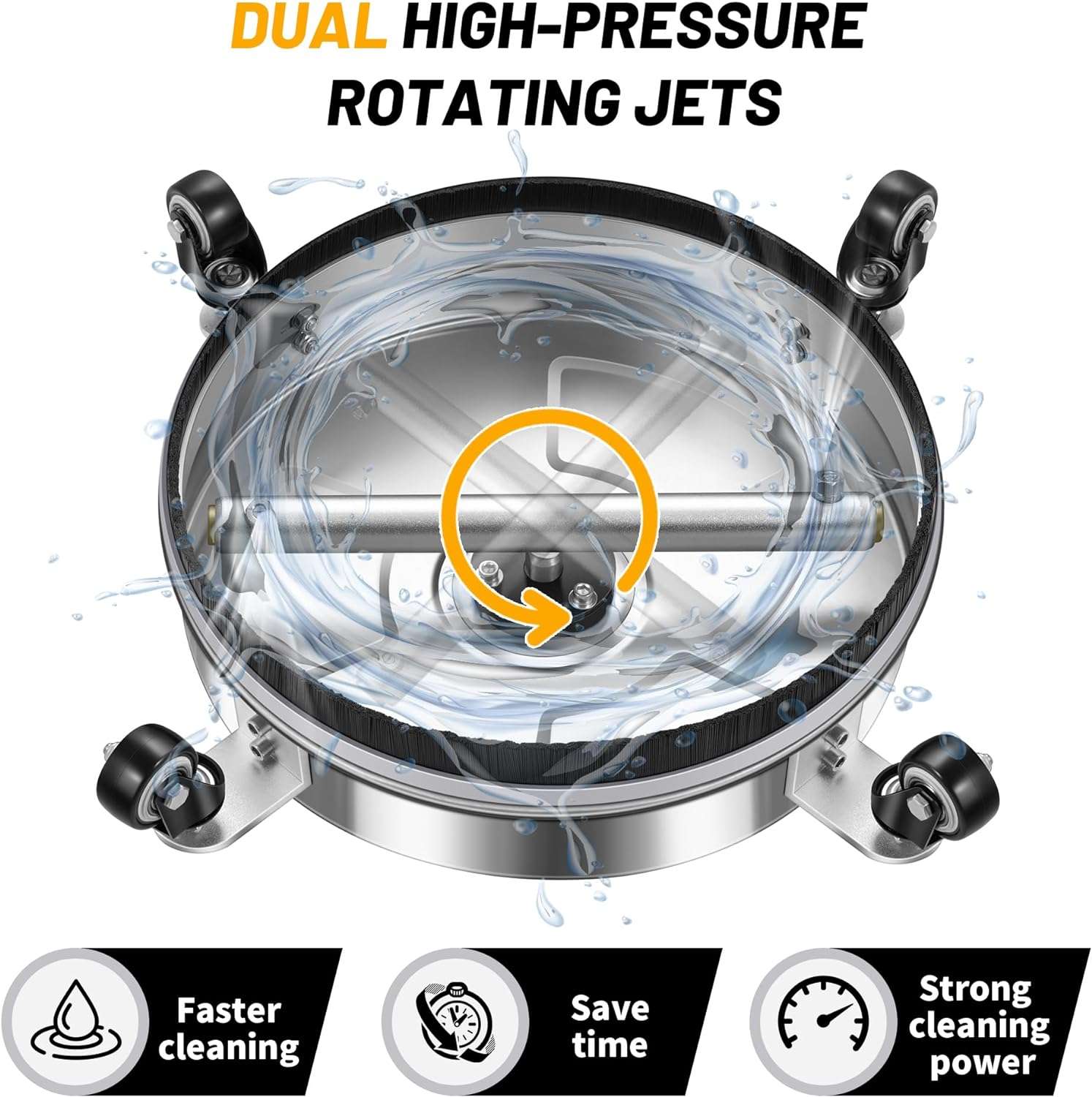 14 Pressure Washer Surface Cleaner with 4 Wheels - Stainless Steel Surface Cleaner for Pressure Washer Attachment for Concrete, Patio, Sidewalk, Deck and Driveways - 4