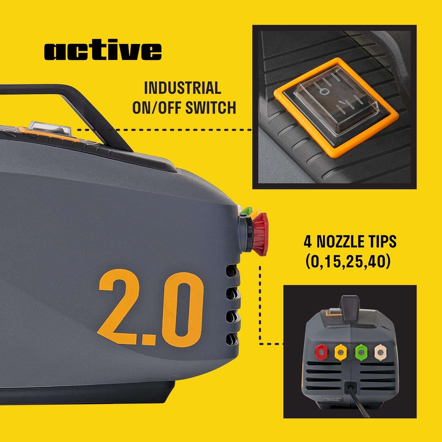 2.0 Electric Pressure Washer - 2.0 GPM Flow and 1800 PSI Peak Pressure, Pressure washers for Power Wash, Power Washers Electric Powered, Wall Mount Pressure Washer, Hidrolavadora Electrica - 3