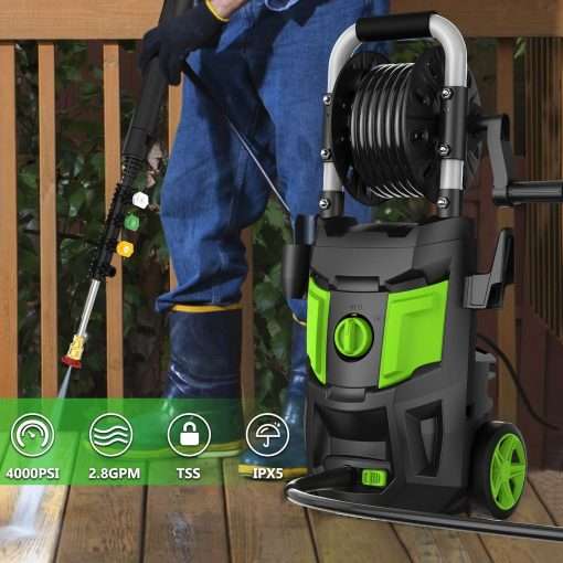 Electric Pressure Washer - 4000 PSI 2.8 GPM Electric Power Washer with Winding 35FT Power Cord, 20FT Hose, 4 Different Nozzles, Soap Cannon - 2