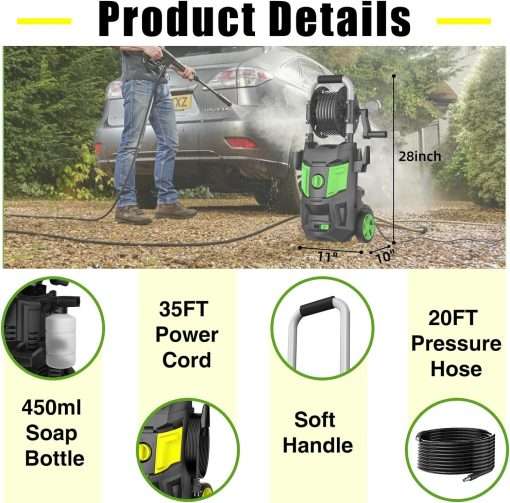 Electric Pressure Washer - 4000 PSI 2.8 GPM Electric Power Washer with Winding 35FT Power Cord, 20FT Hose, 4 Different Nozzles, Soap Cannon - 4