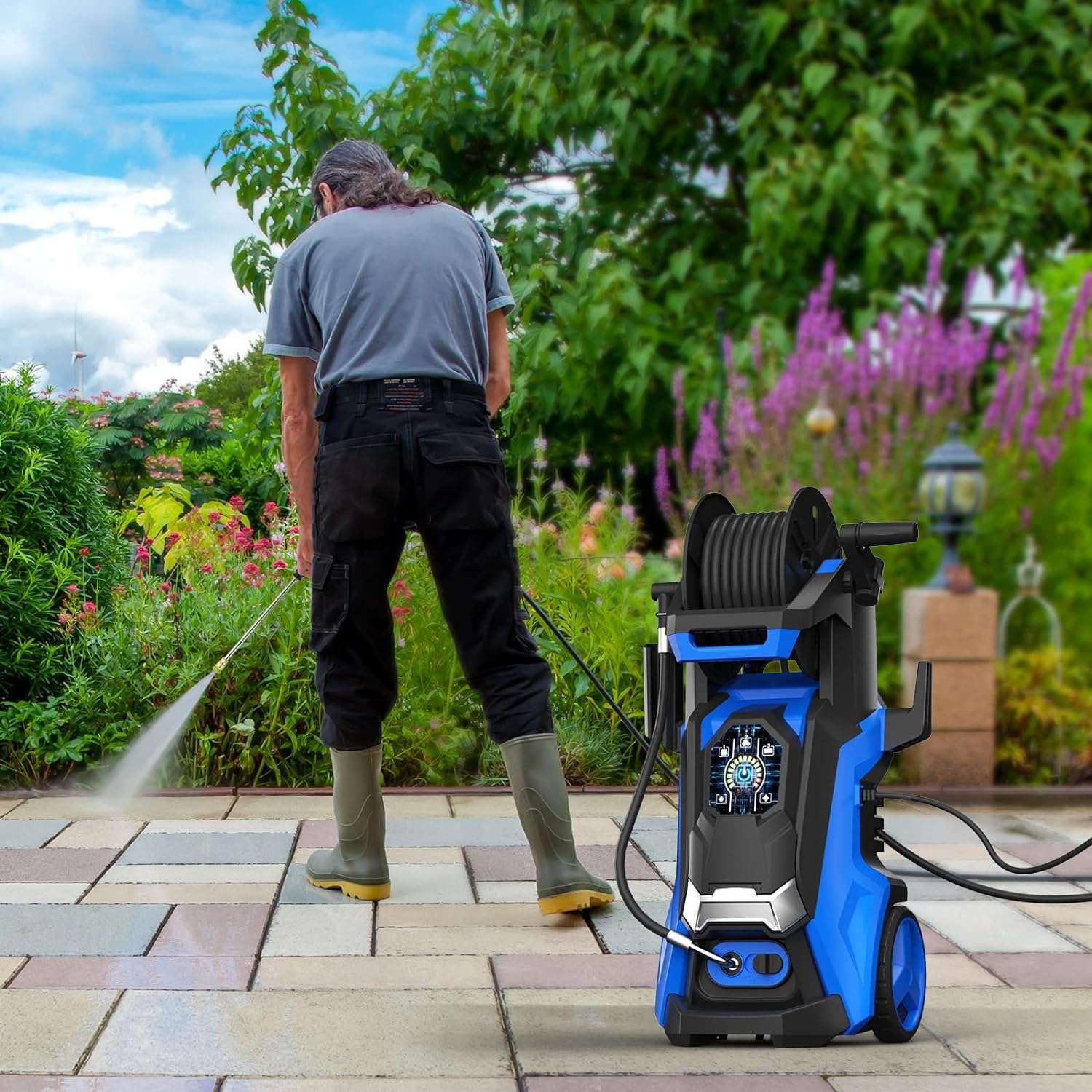 Electric Pressure Washer 4500 PSI 3.2 GPM Electric Power Washer with Smart Control and 3 Levels of Adjustment Effortlessly Clean Patio Blue - 4