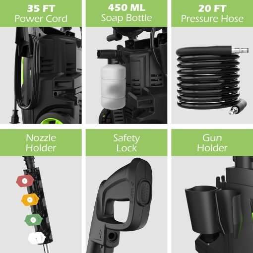 Electric Pressure Washer - 4500PSI Max 2.8 GPM with 20FT Hose,35FT Power Washers Power Cord Foam Cannon 4 Nozzles Power Washer Electric Powerd for Patios Car Garden - 7