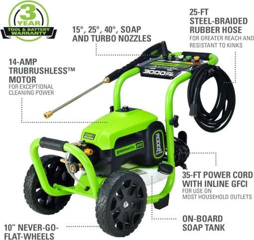Greenworks 3000 PSI (1.1 GPM) TruBrushless Electric Pressure Washer (PWMA Certified) - 3