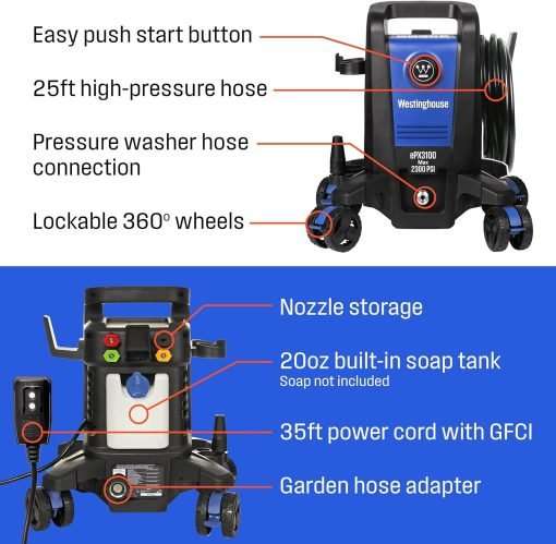 Westinghouse ePX3100 Electric Pressure Washer, 2300 Max PSI 1.76 Max GPM with Anti-Tipping Technology, Onboard Soap Tank, Pro-Style Steel Wand, 5-Nozzle Set - 2