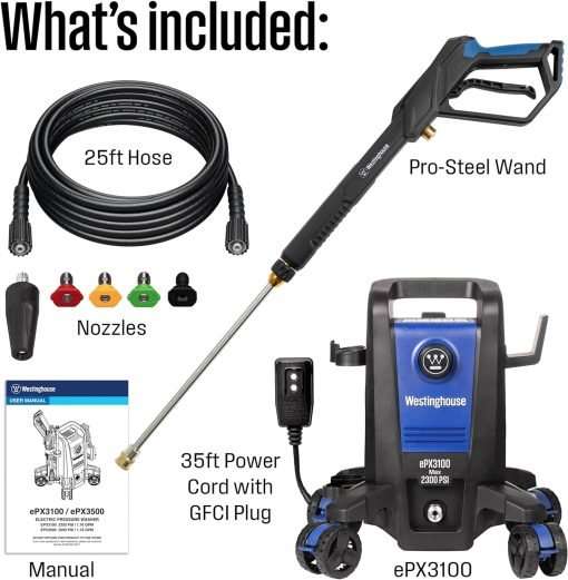 Westinghouse ePX3100 Electric Pressure Washer, 2300 Max PSI 1.76 Max GPM with Anti-Tipping Technology, Onboard Soap Tank, Pro-Style Steel Wand, 5-Nozzle Set - 3