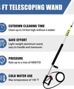 janz Aluminum 24 FT Telescoping Pressure Washer Wand with Pressure Washer Extension Wand,Gutter Cleaner Attachment, 5 Spray Nozzle Tips, 2 Hose Inlet Adapters and Support Harness - 2