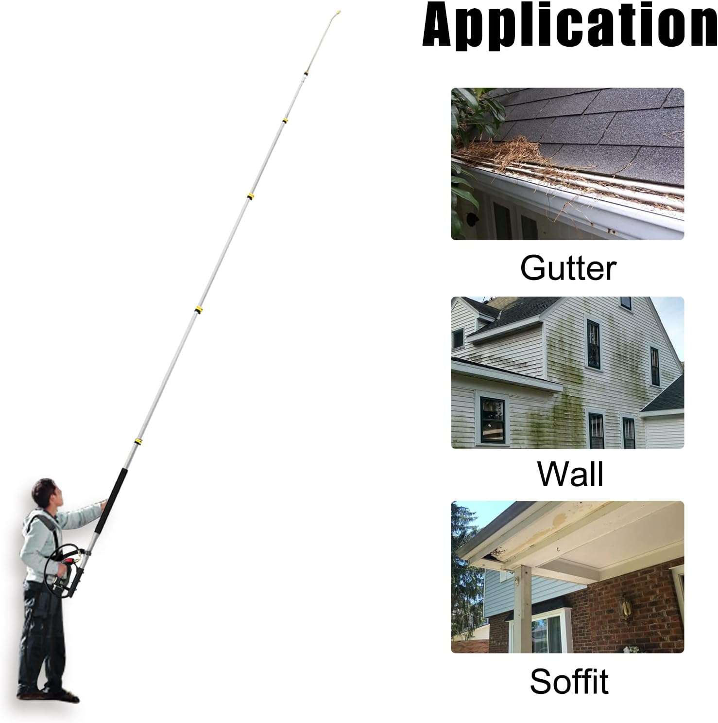 janz Aluminum 24 FT Telescoping Pressure Washer Wand with Pressure Washer Extension Wand,Gutter Cleaner Attachment, 5 Spray Nozzle Tips, 2 Hose Inlet Adapters and Support Harness - 6