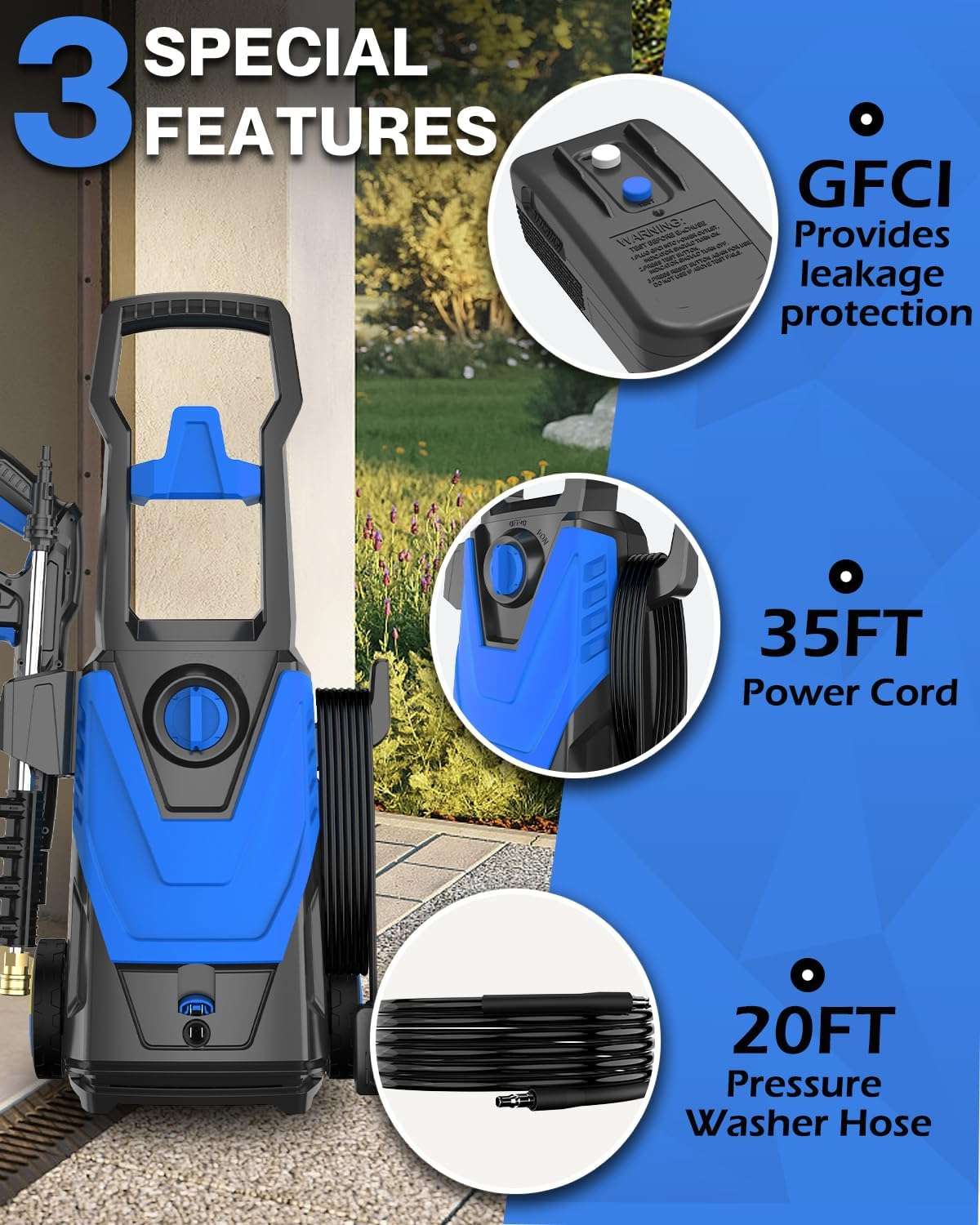 AgiiMan Electric Pressure Washer, 4200PSI Max 2.8 GPM Power Washer Electric Powered with 20FT Hose, 4 Nozzles, Foam Cannon, High Pressure Cleaner Machine - 2