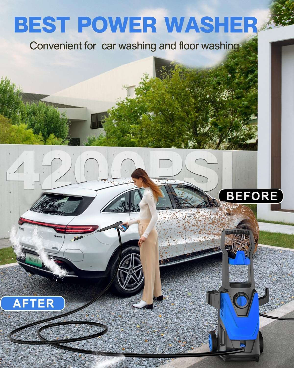 AgiiMan Electric Pressure Washer, 4200PSI Max 2.8 GPM Power Washer Electric Powered with 20FT Hose, 4 Nozzles, Foam Cannon, High Pressure Cleaner Machine - 3