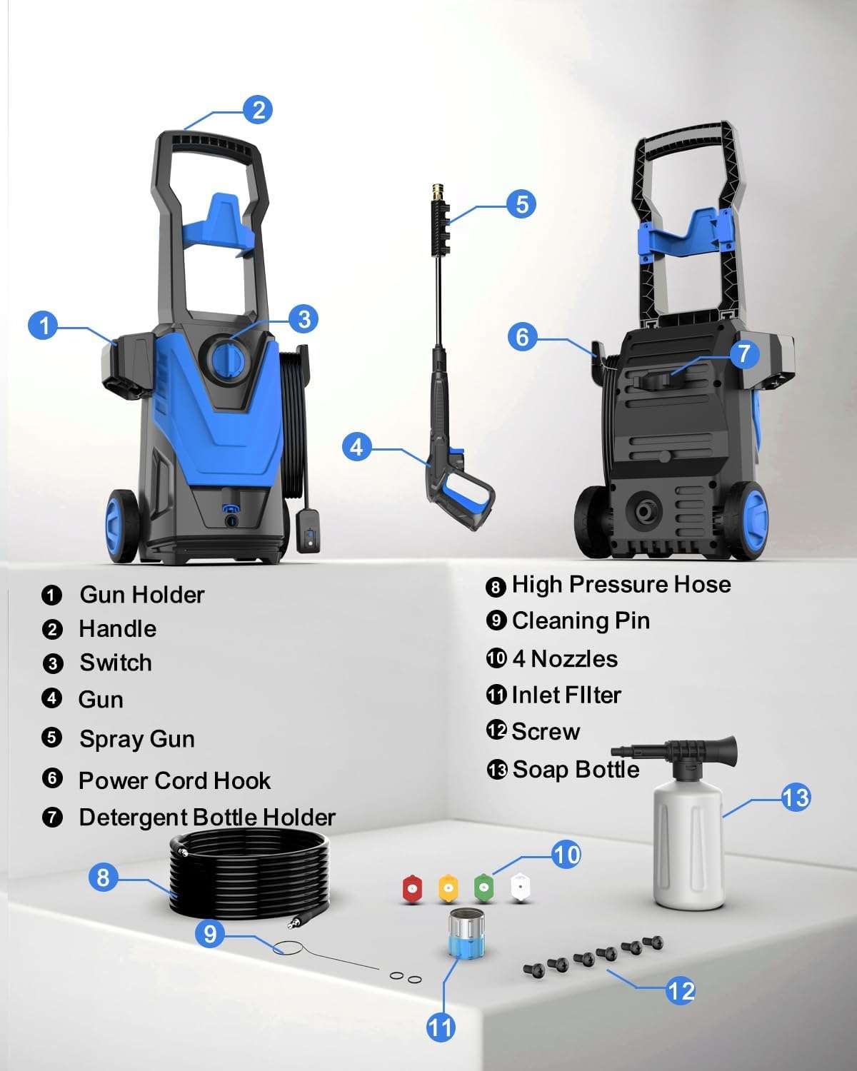 AgiiMan Electric Pressure Washer, 4200PSI Max 2.8 GPM Power Washer Electric Powered with 20FT Hose, 4 Nozzles, Foam Cannon, High Pressure Cleaner Machine - 6
