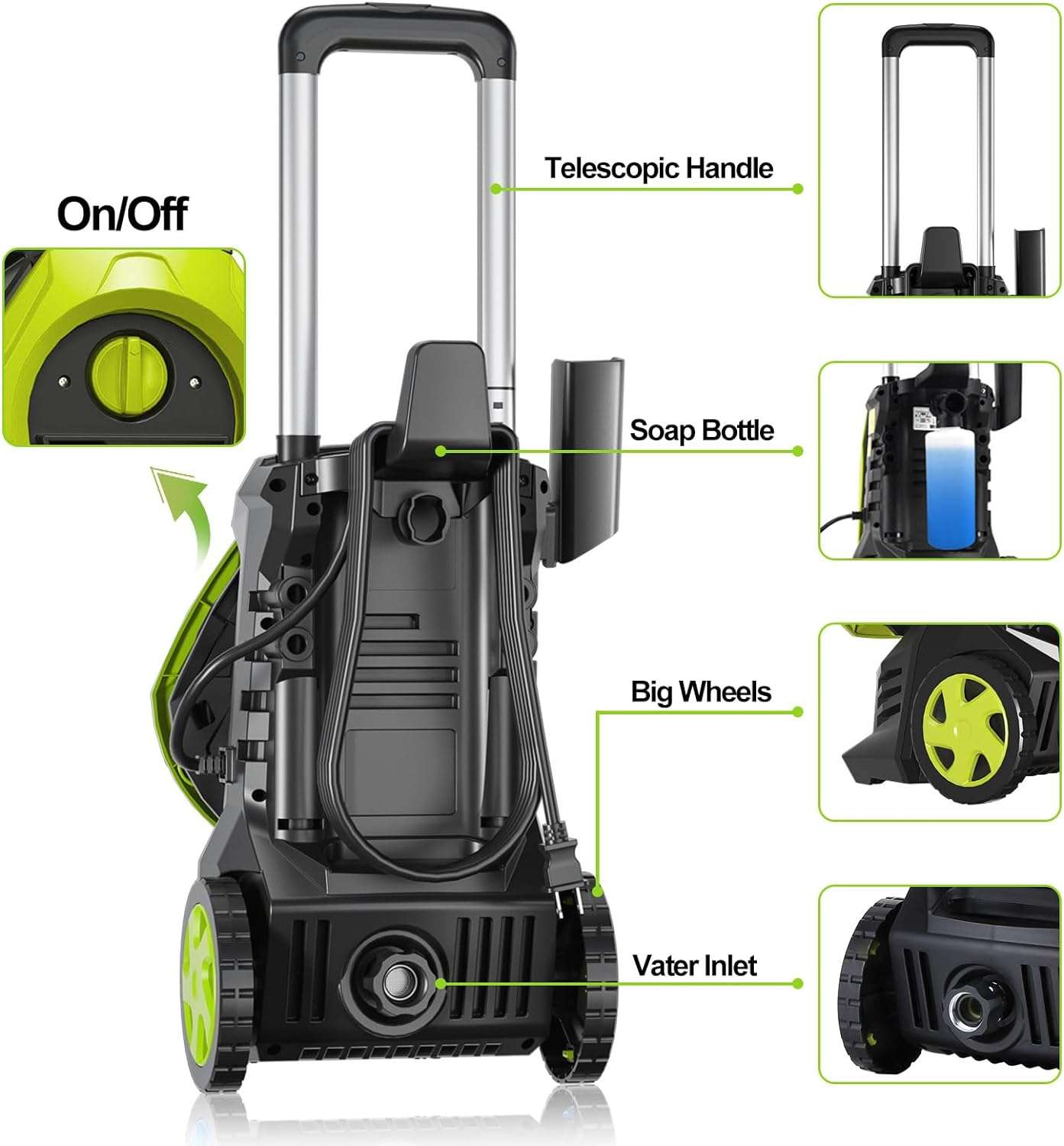 Electric Pressure Washer 4200PSI 2.5 GPM Power Washer with 25 Feet Hose 16.4 Feet Power Cord, Car Wash Machine Blue Ideal Cleaning for Garden,Patio. - 4